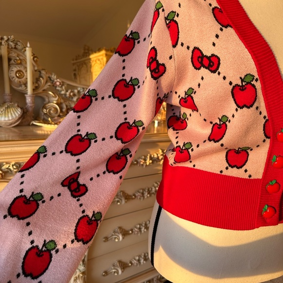 HELLO KITTY X SMAK PARLOUR PINK & RED APPLE CARDIGAN size small - Picture 11 of 13